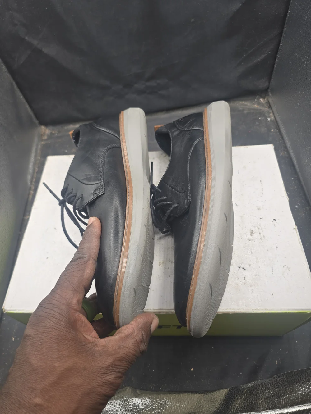 Clarks Black Leather Derby Shoes with Tan Trim
